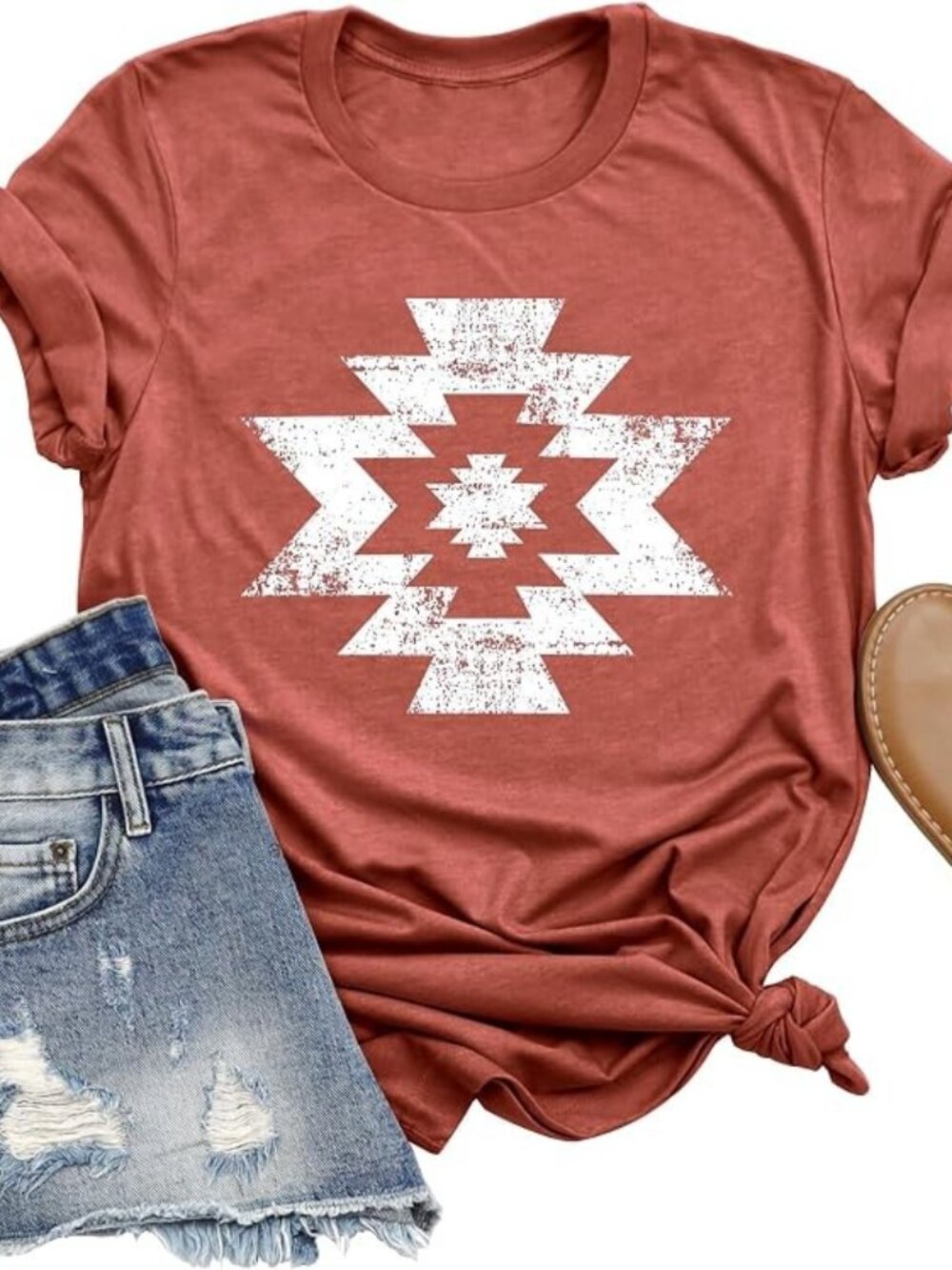 NWOT Aztec-Orange Tee Shirt (XL) + Free earrings